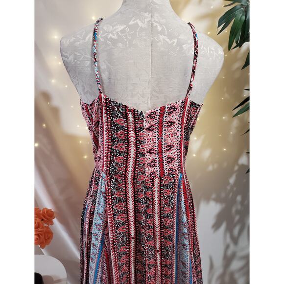 1State Halter Boho Maxi Dress Womens Size 10 Sleeveless Patriotic Red White Blue - Picture 7 of 11